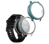 kwmobile Carcasa Compatible con Garmin vivoactive 6 (42mm) / Active 6 Funda - 2X Protector Pantalla Completo de Cristal Templado - Ultrafino y antigolpes - Transparente/Verde