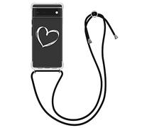 kwmobile Carcasa Compatible con Google Pixel 6 Funda con Cuerda - Funda con Correa Colgante - Cordón Ajustable - Bordes elevados - Dibujo de corazón