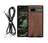 kwmobile Carcasa Compatible con Google Pixel 7a Funda con Cuerda - Funda con Correa Colgante Ajustable de Madera con Bumper de TPU - marrón Oscuro