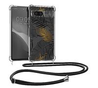 kwmobile Carcasa Compatible con Google Pixel 7a Funda con Cuerda - Funda con Correa Colgante - Cordón Ajustable - Bordes elevados - Palmeras