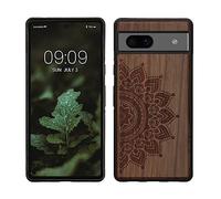 kwmobile Carcasa Compatible con Google Pixel 7a Funda - Funda de Madera de Nogal con Bumper antigolpes - Sol Naciente