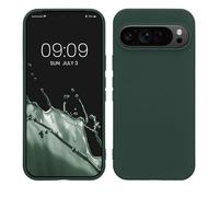 kwmobile Carcasa Compatible con Google Pixel 9 / Pixel 9 Pro Funda de Silicona - Flexible con Interior de Microfibra - Suave Protector antigolpes - Verde Musgo
