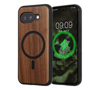 kwmobile Carcasa Compatible con Google Pixel 9a Funda - Funda Dura de Madera con Bumper de TPU - Compatible con MagSafe marrón Oscuro Madera
