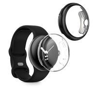 kwmobile Carcasa Compatible con Google Pixel Watch 2 / Pixel Watch 1 Funda - 2X Protector Pantalla Completo - Ultrafino y antigolpes - Transparente/Negro
