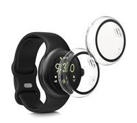kwmobile Carcasa Compatible con Google Pixel Watch 3 41mm / Pixel Watch 2 / Pixel Watch 1 Funda - 2X Protector Pantalla Completo de Cristal Templado - Ultrafino y antigolpes - Transparente