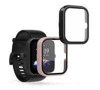 kwmobile Carcasa Compatible con Huami Amazfit Bip 3 / Bip 3 Pro Funda - 2X Protector Pantalla Completo de Cristal Templado - Ultrafino y antigolpes - Negro/Rosa Palo