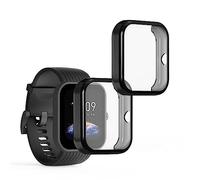 kwmobile Carcasa Compatible con Huami Amazfit Bip 3 / Bip 3 Pro Funda - 2X Protector Pantalla Completo - Ultrafino y antigolpes - Negro/Transparente