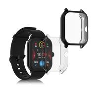 kwmobile Carcasa Compatible con Huami Amazfit GTS 4 Funda - 2X Protector Pantalla Completo - Ultrafino y antigolpes - Transparente/Negro