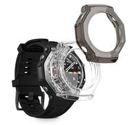 kwmobile Carcasa Compatible con Huami Amazfit T-Rex 3 Funda - 2X Protector Pantalla Completo - Ultrafino y antigolpes - Transparente/Negro