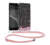 kwmobile Carcasa Compatible con Huawei P10 Lite Funda con Cuerda - Funda con Correa Colgante - Cordón Ajustable - Bordes elevados - Flores Cerezo cayendo