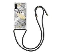 kwmobile Carcasa Compatible con Huawei P30 Lite Funda con Cuerda - Funda con Correa Colgante - Cordón Ajustable - Bordes elevados - Palmeras