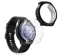 kwmobile Carcasa Compatible con Huawei Watch 5 46mm Funda - 2X Protector Pantalla Completo - Ultrafino y antigolpes - Transparente/Negro