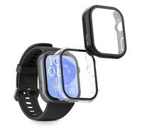 kwmobile Carcasa Compatible con Huawei Watch Fit 3 Funda - 2X Protector Pantalla Completo de Cristal Templado - Ultrafino y antigolpes - Transparente/Negro