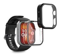 kwmobile Carcasa Compatible con Huawei Watch Fit 4 Pro Funda - 2X Protector Pantalla Completo de Cristal Templado - Ultrafino y antigolpes - Negro/Transparente
