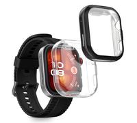 kwmobile Carcasa Compatible con Huawei Watch Fit 4 Pro Funda - 2X Protector Pantalla Completo - Ultrafino y antigolpes - Transparente/Negro