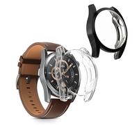 kwmobile Carcasa Compatible con Huawei Watch GT 3 (46mm) Funda - 2X Protector Pantalla Completo - Ultrafino y antigolpes - Transparente/Negro