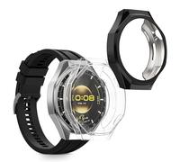 kwmobile Carcasa Compatible con Huawei Watch GT6 Pro 46mm Funda - 2X Protector Pantalla Completo - Ultrafino y antigolpes - Negro/Transparente