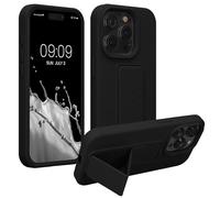 kwmobile Carcasa Compatible con iPhone 15 Pro MAX - Funda para móvil con Soporte y Agarre para Dedo Negro