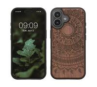 kwmobile Carcasa Compatible con iPhone 17 Funda - Funda de Madera con Bumper antigolpes - Sol hindú
