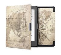 kwmobile Carcasa Compatible con Kobo Aura Edition 1 Funda - Funda con Tapa y Cierre magnético de Cuero sintético - mapamundi Vintage