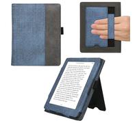kwmobile Carcasa Compatible con Kobo Aura Edition 1 - Funda para e-Book con Cinta y Soporte - Azul Oscuro/Gris Oscuro