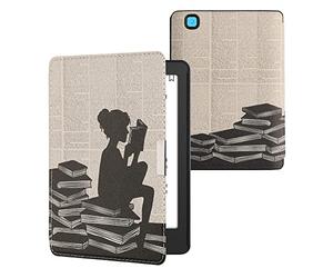 kwmobile Carcasa Compatible con Kobo Aura Edition 2 Funda - Funda con Tapa y Cierre magnético de Cuero sintético - Chica lectora