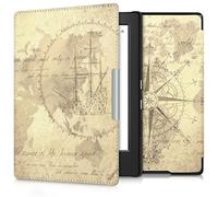 kwmobile Carcasa Compatible con Kobo Aura H2O Edition 1 Funda - Funda con Tapa y Cierre magnético de Cuero sintético - mapamundi Vintage