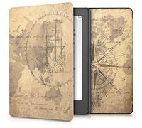 kwmobile Carcasa Compatible con Kobo Aura H2O Edition 2 Funda - Funda con Tapa y Cierre magnético de Cuero sintético - mapamundi Vintage