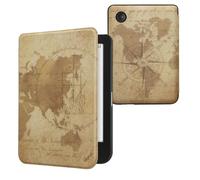 kwmobile Carcasa Compatible con Kobo Clara BW/Colour Funda - Funda con Tapa y Cierre magnético de Cuero sintético - mapamundi Vintage