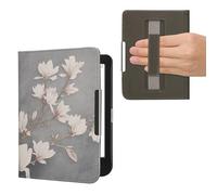 kwmobile Carcasa Compatible con Kobo Clara BW/Colour Funda - Funda e-Book con Solapa y Correa de Mano - Magnolias