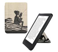 kwmobile Carcasa Compatible con Kobo Clara BW/Colour - Funda magnética de Origami para e-Book - Chica lectora Negro/Beige