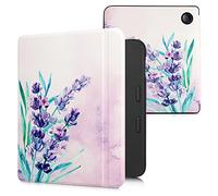 kwmobile Carcasa Compatible con Kobo Libra 2 Funda - Funda con Tapa y Cierre magnético de Cuero sintético - Flores de Lavanda