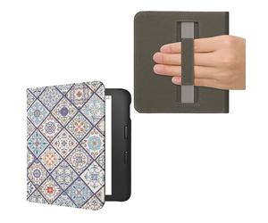 kwmobile Carcasa Compatible con Kobo Libra 2 Funda - Funda e-Book con Solapa y Correa de Mano - Azulejos