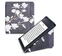 kwmobile Carcasa Compatible con Kobo Libra 2 - Funda magnética de Origami para e-Book - Magnolias marrón Topo/Blanco/Gris Oscuro