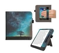 kwmobile Carcasa Compatible con Kobo Libra Colour - Funda con Agarre elástico y Soporte - árbol y Estrellas Azul/Gris/Negro
