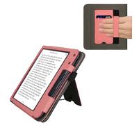 kwmobile Carcasa Compatible con Kobo Libra Colour Funda - Funda con Stand Agarre de Mano y Tarjetero - Rosado Suave/Gris Oscuro