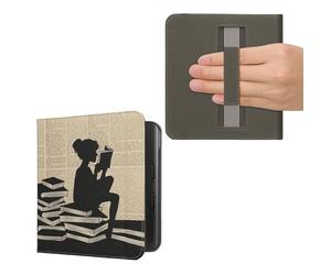kwmobile Carcasa Compatible con Kobo Libra Colour Funda - Funda e-Book con Solapa y Correa de Mano - Chica lectora