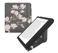 kwmobile Carcasa Compatible con Kobo Libra Colour - Funda magnética de Origami para e-Book - Magnolias marrón Topo/Blanco/Gris Oscuro