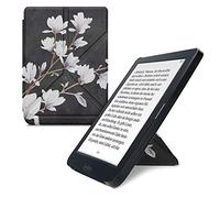 kwmobile Carcasa Compatible con Kobo Nia - Funda magnética de Origami para e-Book - Magnolias marrón Topo/Blanco/Gris Oscuro