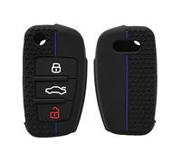 kwmobile Carcasa Compatible con Llavero de Audi Llave de Coche Plegable de 3 Botones Funda - Funda para Mando de Coche de Silicona - Negro/Azul