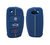 kwmobile Carcasa Compatible con Llavero de Audi Llave de Coche Plegable de 3 Botones Funda - Funda para Mando de Coche de Silicona - Azul Oscuro/Blanco