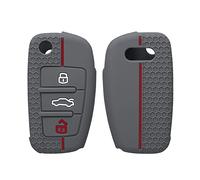 kwmobile Carcasa Compatible con Llavero de Audi Llave de Coche Plegable de 3 Botones Funda - Funda para Mando de Coche de Silicona - Gris/Rojo