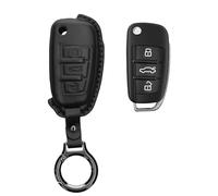 kwmobile Carcasa Compatible con Llavero de Audi Llave de Coche Plegable de 3 Botones Funda - Funda para Mando de Coche de Cuero con Llavero - Incluye Anillo de Llavero - Negro