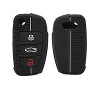 kwmobile Carcasa Compatible con Llavero de Audi Llave de Coche Plegable de 3 Botones Funda - Funda para Mando de Coche de Silicona - Negro/Blanco