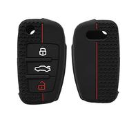 kwmobile Carcasa Compatible con Llavero de Audi Llave de Coche Plegable de 3 Botones Funda - Funda para Mando de Coche de Silicona - Negro/Rojo
