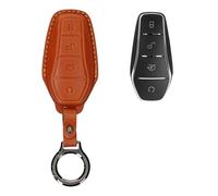 kwmobile Carcasa Compatible con Llavero de BYD Atto 3 / Sealion/Han/Tang/Dolphin/Seal Funda - Funda para Mando de Coche de Cuero con Llavero - Incluye Anillo de Llavero - marrón