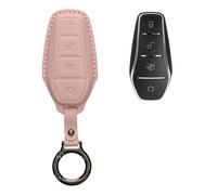 kwmobile Carcasa Compatible con Llavero de BYD Atto 3 / Sealion/Han/Tang/Dolphin/Seal Funda - Funda para Mando de Coche de Cuero con Llavero - Incluye Anillo de Llavero - Rosa Palo