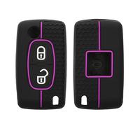 kwmobile Carcasa Compatible con Llavero de Peugeot Citroen Llave de Coche Plegable de 2 Botones Funda - Funda para Mando de Coche de Silicona - Negro/Violeta