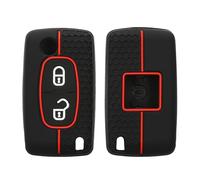kwmobile Carcasa Compatible con Llavero de Peugeot Citroen Llave de Coche Plegable de 2 Botones Funda - Funda para Mando de Coche de Silicona - Negro/Rojo