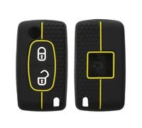 kwmobile Carcasa Compatible con Llavero de Peugeot Citroen Llave de Coche Plegable de 2 Botones Funda - Funda para Mando de Coche de Silicona - Negro / Amarillo